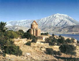 Aghtamar (10th c.), an island monastery in Lake Van
and former seat of the catholicos, where relics belonging to
St. Gregory the Illuminator were maintained during the 
Middle Ages. The cathedral - once part of a royal palace
complex - is rich in sculptured reliefs portraying religious
theme and figures, including St. Gregory.